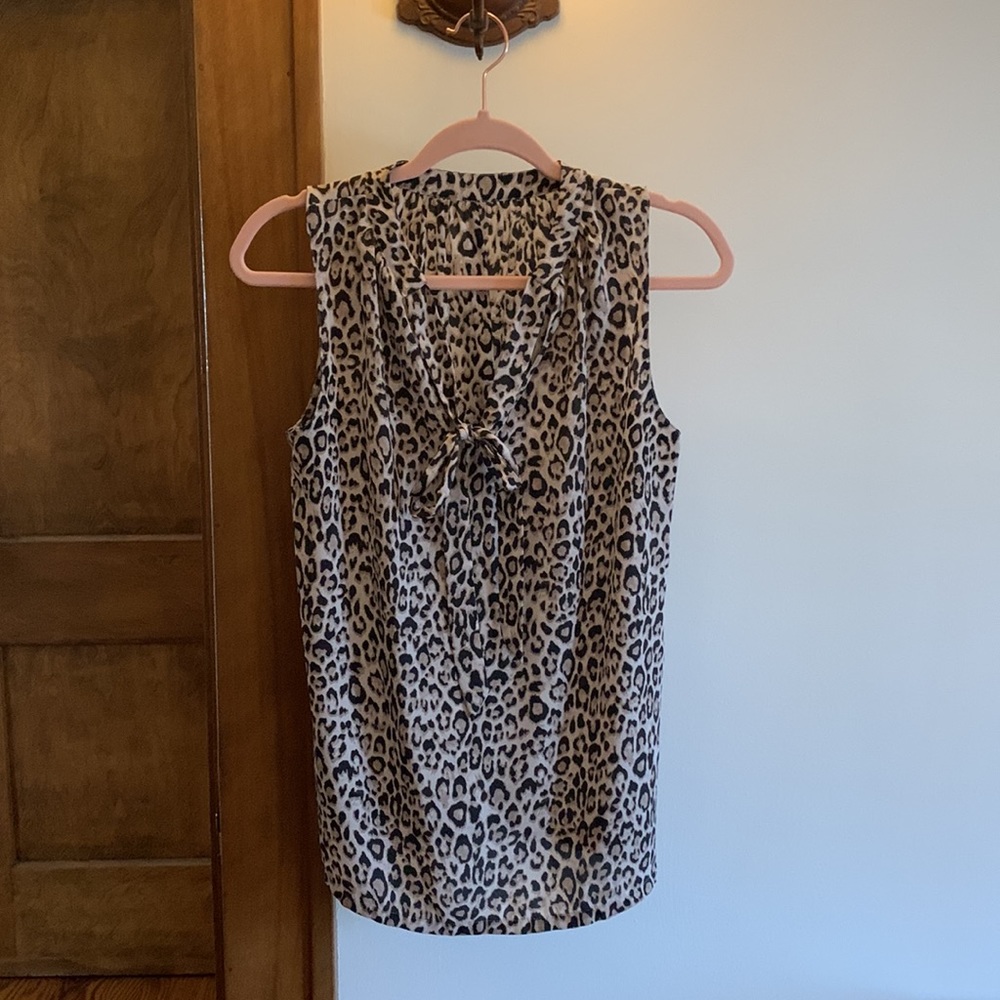 Loft Cheetah Print Sleeveless Blouse with Tie Bow